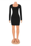 Black Sexy Casual Solid Bandage Backless O Neck Long Sleeve Dresses