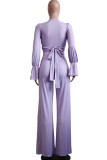 Purple Casual V Neck Long Sleeve Two Pieces