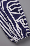 Blue White Fashion Casual Print Patchwork V Neck Regular Jumpsuits