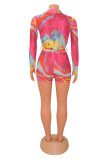 Red Fashion Sexy Print Patchwork V Neck Skinny Romper