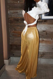 Green Casual Solid Patchwork High Waist Wide Leg Solid Color Bottoms