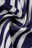 Blue White Fashion Casual Print Patchwork V Neck Regular Jumpsuits