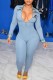 Sky Blue Fashion Casual Print Patchwork Turndown Collar Jumpsuits