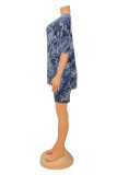 Grey Fashion Casual Print Patchwork O Neck Short Sleeve Two Pieces