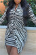 Black Fashion Casual Striped Print Patchwork Turndown Collar Long Sleeve Two Pieces