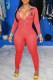 Red Fashion Casual Print Patchwork Turndown Collar Jumpsuits