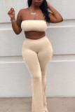 Khaki Sexy Solid Patchwork Strapless Sleeveless Two Pieces