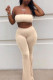 Khaki Sexy Solid Patchwork Strapless Sleeveless Two Pieces