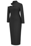 Red Sexy Solid Slit Half A Turtleneck One Step Skirt Dresses