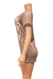 Brown Fashion Casual Letter Print Basic O Neck T-Shirts