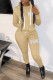Apricot Casual Print Patchwork Zipper Hooded Collar Long Sleeve Two Pieces
