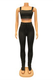 Grey Sexy Casual Sportswear Solid Slit Pants Spaghetti Strap Sleeveless Two Pieces