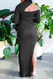 Red Sexy Solid Slit Half A Turtleneck One Step Skirt Dresses