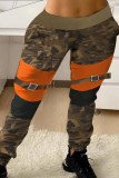 Black White Fashion Casual Camouflage Print Patchwork Mid WaistTrousers