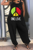 Red Green Casual Print Patchwork Spaghetti Strap Loose Jumpsuits