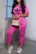 Rose Red Fashion Sweet Print Slit Letter V Neck Short Sleeve Two Pieces