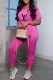 Rose Red Fashion Sweet Print Slit Letter V Neck Short Sleeve Two Pieces
