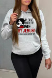 Grey Fashion Casual Letter Print Patchwork Basic Hooded Collar Tops