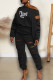 Black Street Print Hollowed Out Patchwork Long Sleeve Two Pieces