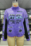 Purple Casual Street Sportswear Print Patchwork Zipper Outerwear
