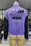 Purple Casual Street Sportswear Print Patchwork Zipper Outerwear