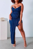 Baby Blue Sexy Solid Patchwork Strapless Irregular Dress Dresses