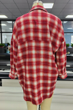 Red Casual Plaid Patchwork Turndown Collar Tops