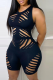 Black Sexy Solid Hollowed Out U Neck Skinny Rompers