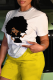 White Fashion Vintage Print Patchwork O Neck T-Shirts