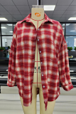 Red Casual Plaid Patchwork Turndown Collar Tops