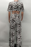 Leopard Print Sexy Print Leopard Bandage Patchwork O Neck Short Sleeve Two Pieces