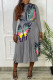 Grey Sexy Print Patchwork Fold Half A Turtleneck Long Sleeve Two Pieces
