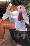 White Fashion Casual Solid See-through Cardigan Turndown Collar Outerwear
