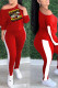 Red Casual Print Patchwork O Neck Long Sleeve Two Pieces