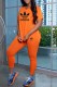 Orange Fashion Sweet Print Slit Letter V Neck Short Sleeve Two Pieces