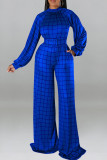 Green Casual Plaid Print Patchwork O Neck Straight Jumpsuits