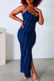 Baby Blue Sexy Solid Patchwork Strapless Irregular Dress Dresses