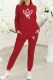 Red Fashion Street Print Patchwork Hooded Collar Long Sleeve Two Pieces
