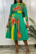 Green Sexy Print Patchwork Fold Half A Turtleneck Long Sleeve Two Pieces