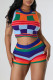 Tangerine Red Fashion Sexy Print Patchwork O Neck Sleeveless Two Pieces
