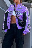 Purple Casual Street Sportswear Print Patchwork Zipper Outerwear