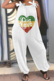 Red Green Casual Print Patchwork Spaghetti Strap Loose Jumpsuits