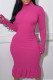 Rose Red Sexy Solid Bandage Patchwork Backless Flounce Turtleneck Trumpet Mermaid Dresses