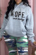 Grey Fashion Casual Letter Print Basic Hooded Collar Tops