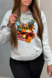 Grey Fashion Casual Print Patchwork Hooded Collar Tops
