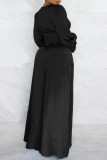 Black Sexy Solid Patchwork V Neck Long Sleeve Two Pieces