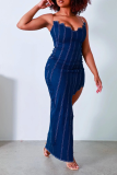Baby Blue Sexy Solid Patchwork Strapless Irregular Dress Dresses