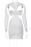 White Sexy Solid Mesh O Neck Pencil Skirt Dresses
