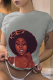 Grey Fashion Vintage Print Patchwork O Neck T-Shirts