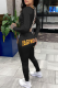 Black Fashion Print Patchwork O Neck Long Sleeve Two Pieces